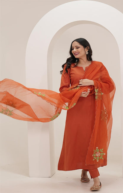 RUSTIC ORANGE EMBROIDERED SUIT SET