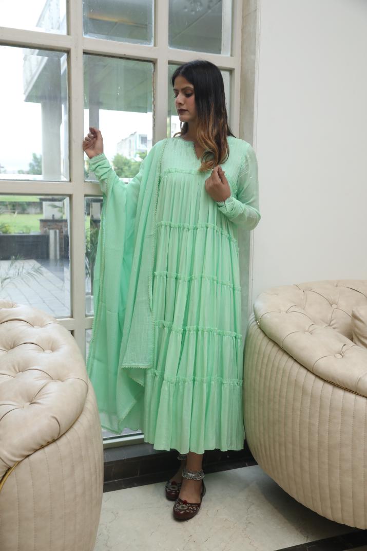 KASHIDA LIGHT GREEN TIER ANARKALI SET