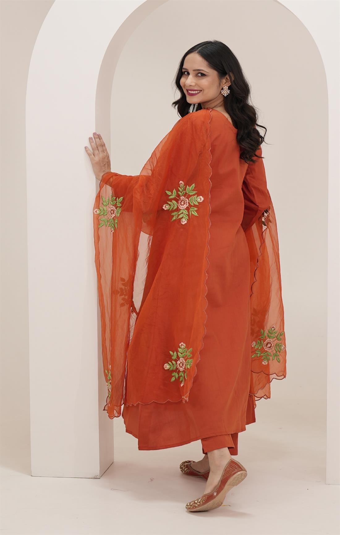 RUSTIC ORANGE EMBROIDERED SUIT SET