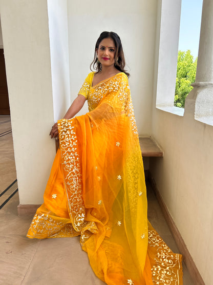 MUSTARD YELLOW OMBRÉ GOTTA SAREE