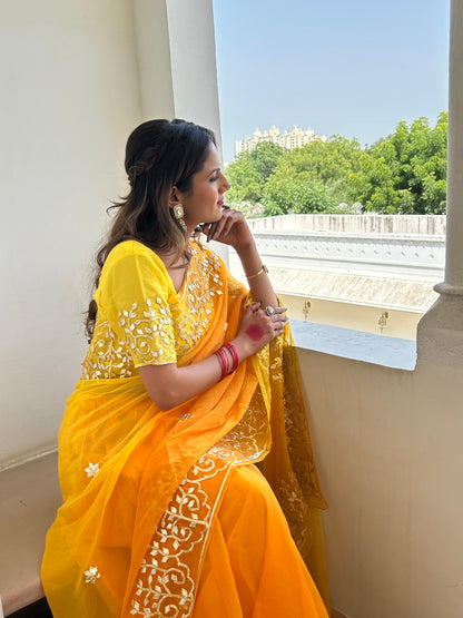 MUSTARD YELLOW OMBRÉ GOTTA SAREE