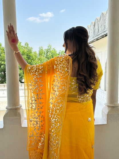 MUSTARD YELLOW OMBRÉ GOTTA SAREE