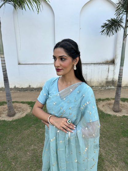 SOFT BLUE PEACOCK GOTTA PATTI JAAL SAREE