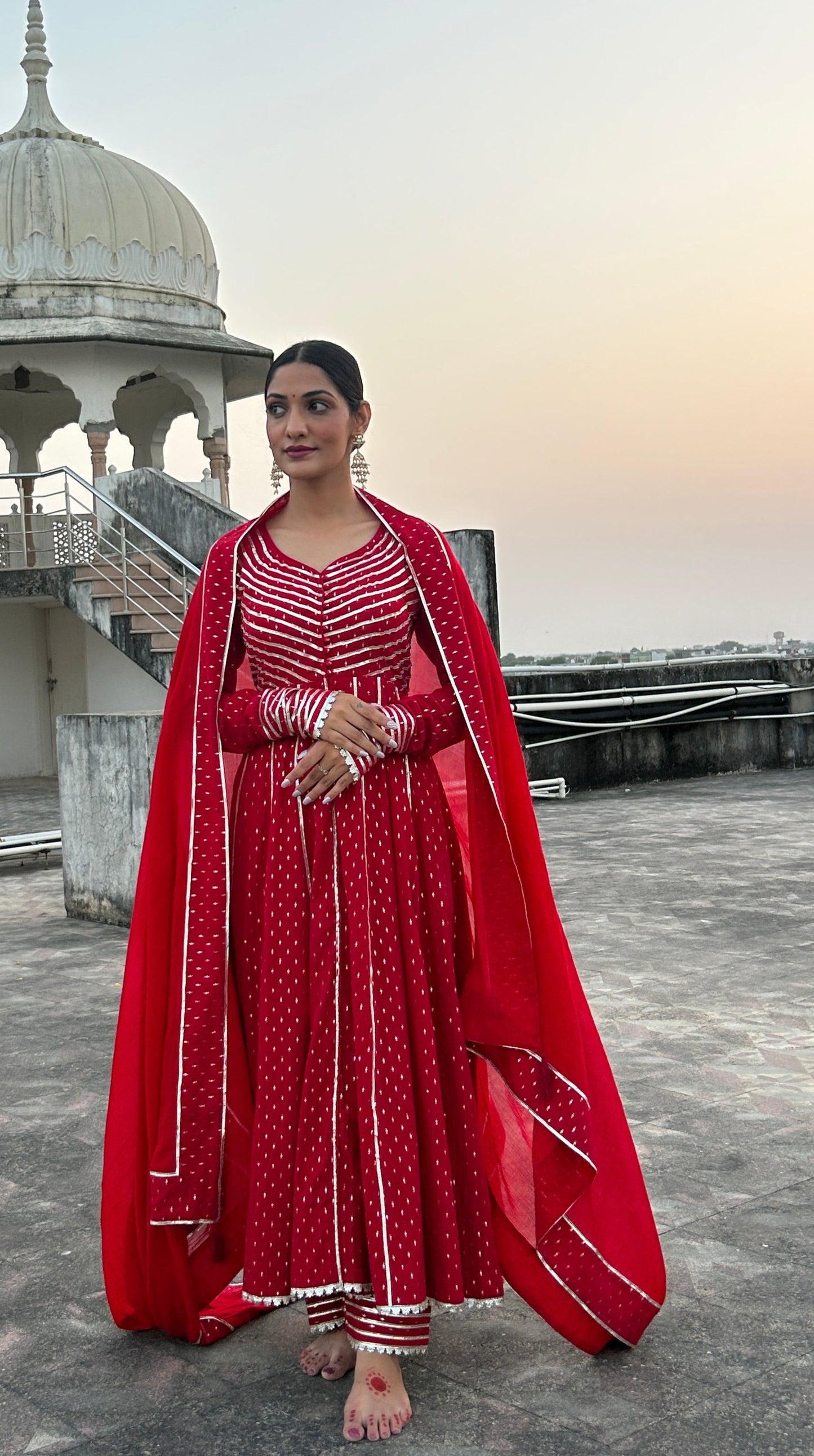 RED GOTTA ANARKALI SUIT SET