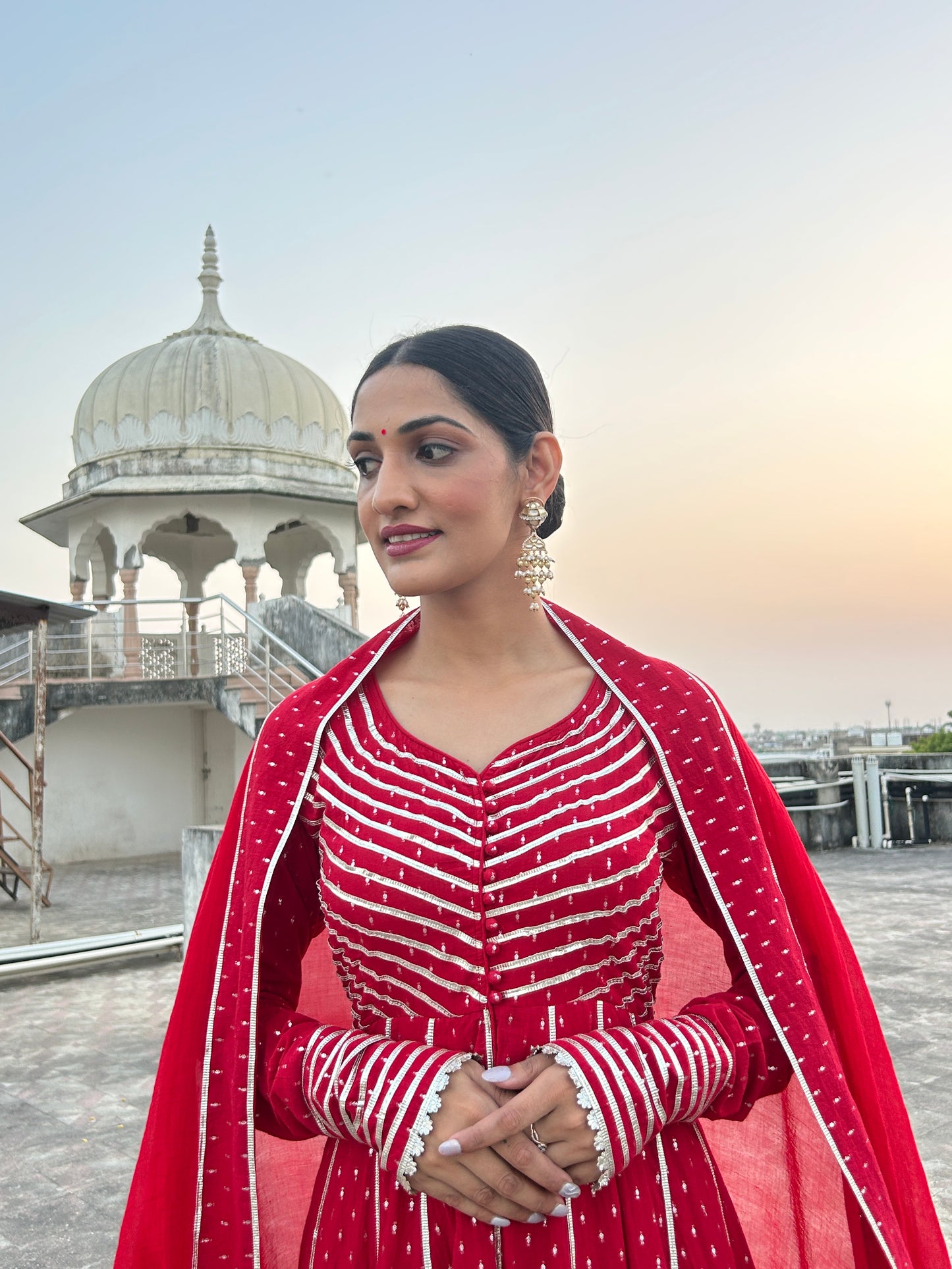 RED GOTTA ANARKALI SUIT SET