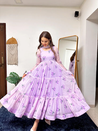 LILAC FLORAL PRINTED ANARKALI