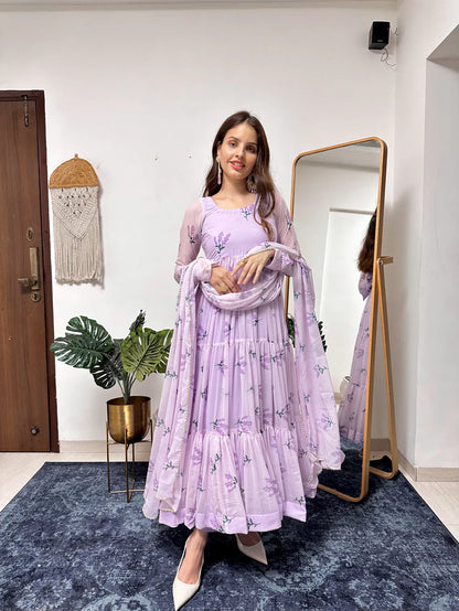 LILAC FLORAL PRINTED ANARKALI