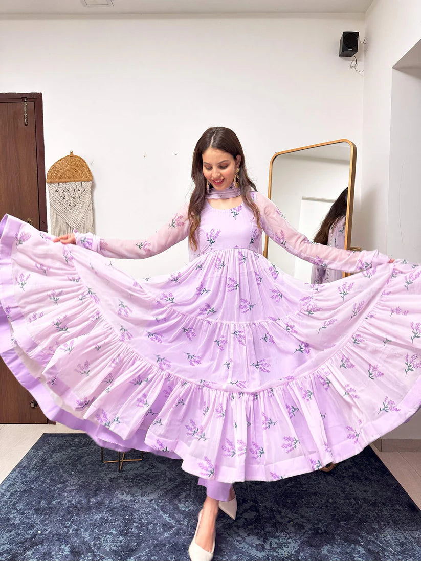 LILAC FLORAL PRINTED ANARKALI