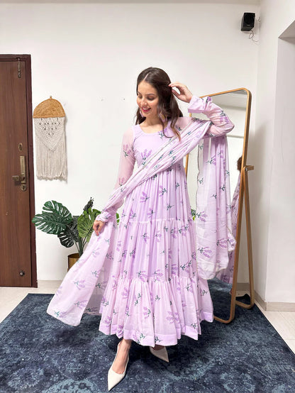 LILAC FLORAL PRINTED ANARKALI