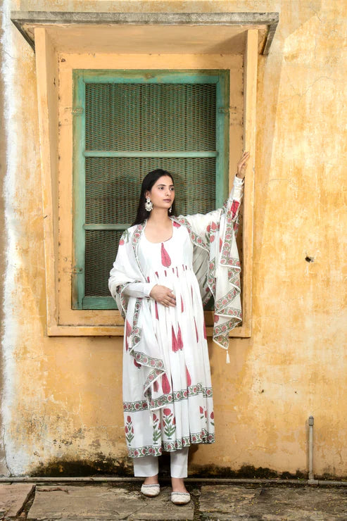 KASHIDA RED LEAF WITH BUTA ANARKALI SET