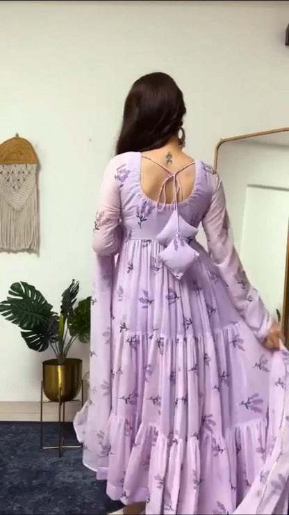 LILAC FLORAL PRINTED ANARKALI