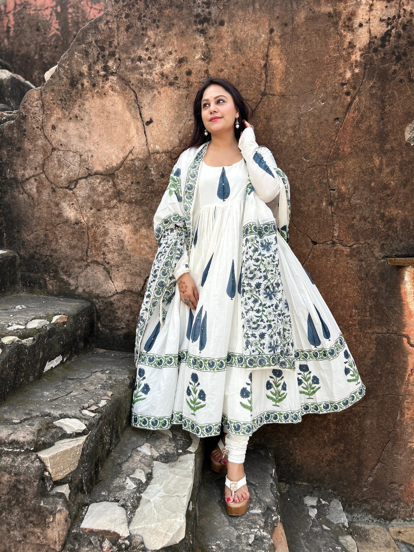 KASHIDA BLUE LEAF WITH BUTA ANARKALI SET