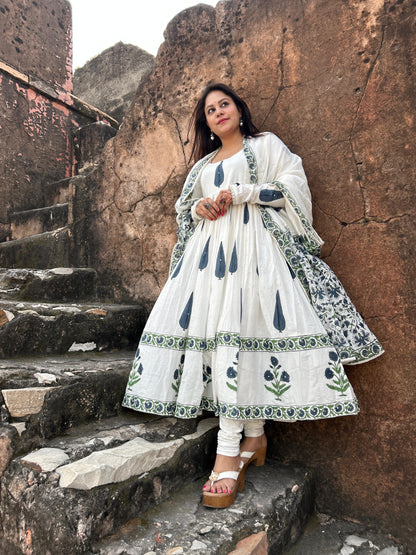 KASHIDA BLUE LEAF WITH BUTA ANARKALI SET