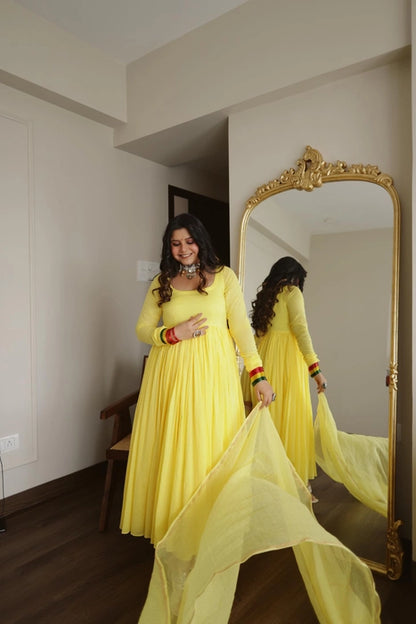 YELLOW MULMUL ANARKALI