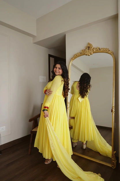 YELLOW MULMUL ANARKALI