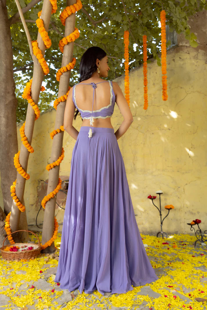 TARA VOILET GREY DETAILED LEHENGA SET