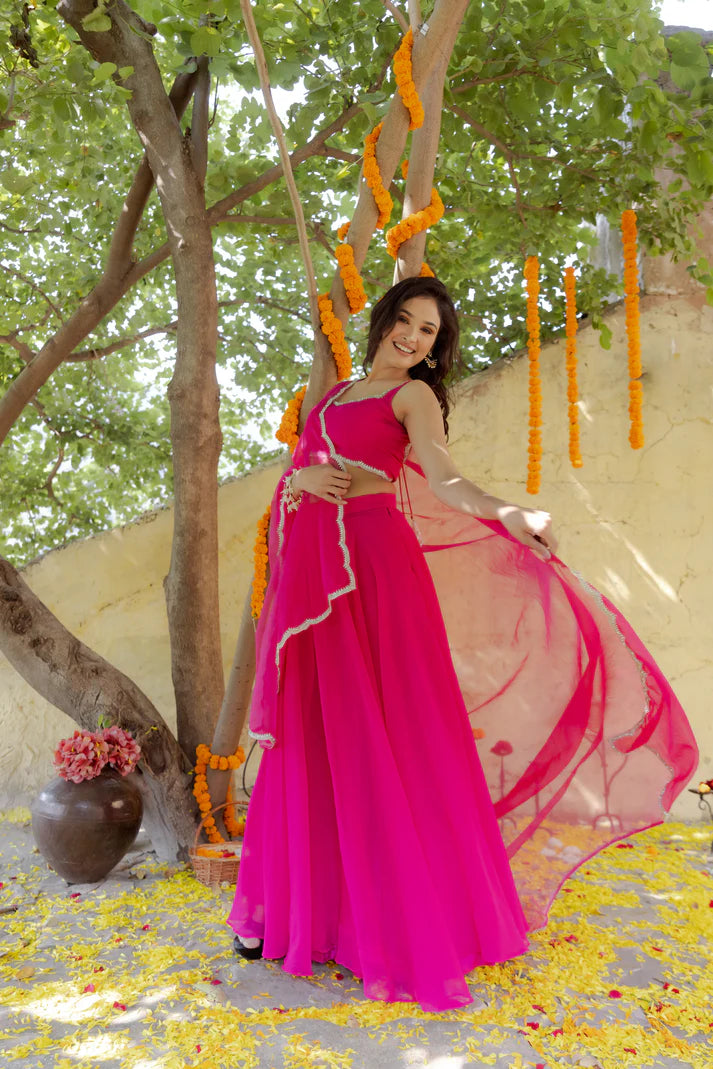 RANI MAGENTA PINK DETAILED LEHENGA SET